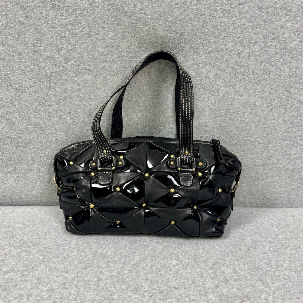 Michael Rome Designs Shoulder Bag Purse Womens Black Patent Studded
